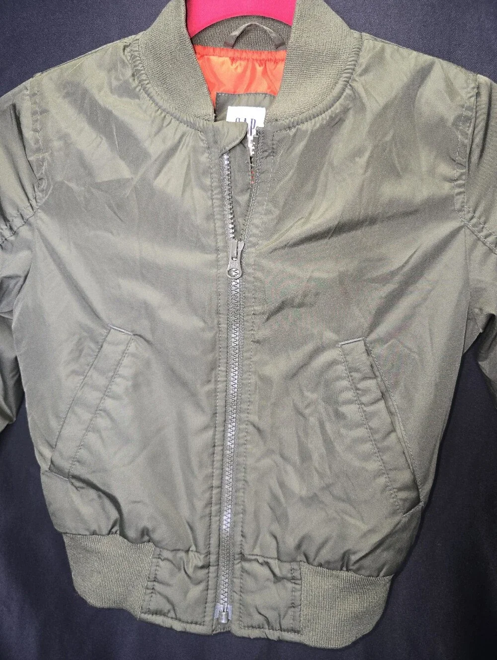 GAP Olive Green Kids Bomber Jacket with Orange Interior